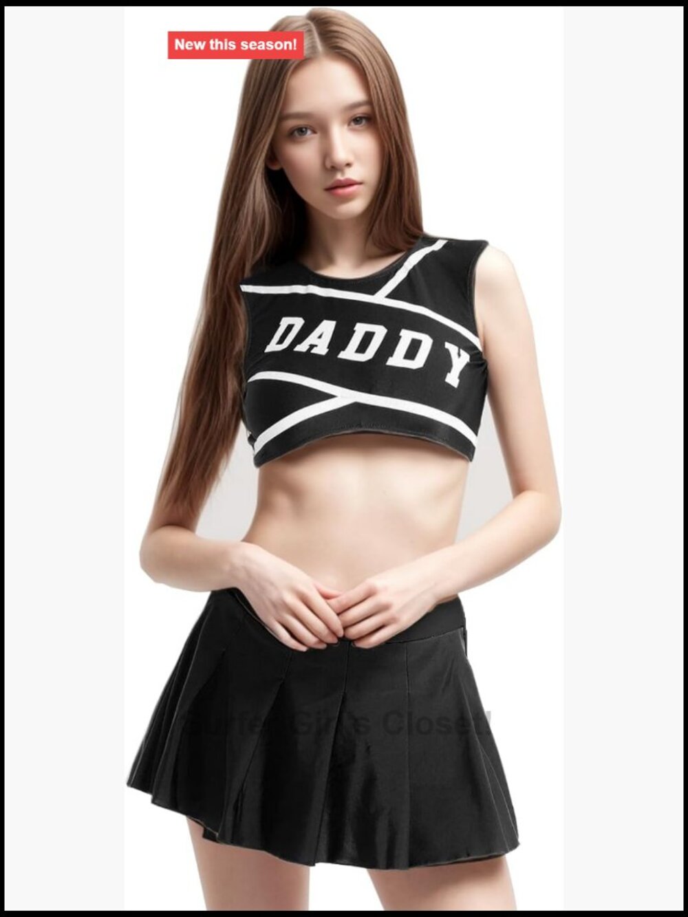 Women's Cheerleader Costume Set with Daddy Print Crop Top and Pleated Skirt -